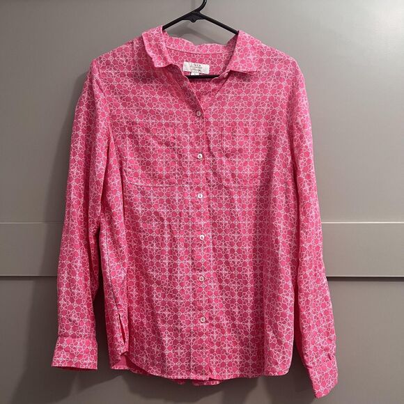 Charter Club Linen Shirt Womens Medium Pink White Floral Button Up Long Sleeve - Picture 1 of 12